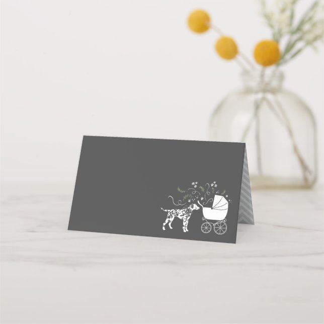 Dalmatian Dog Baby Shower Puppy Gray Place Card (Front)