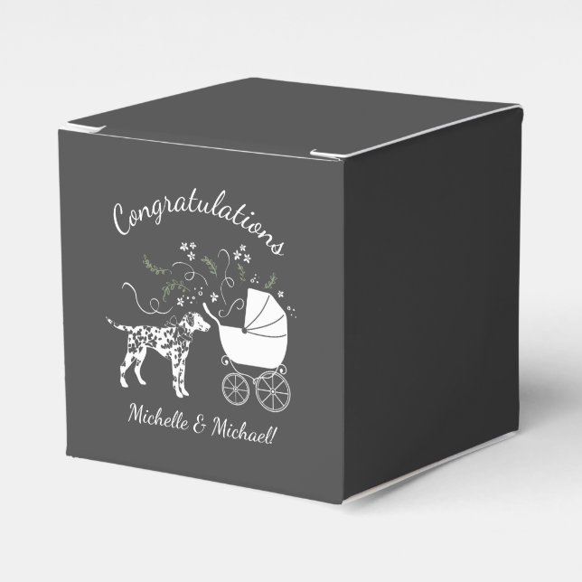 Dalmatian Dog Baby Shower Puppy Grey Favor Boxes (Front Side)
