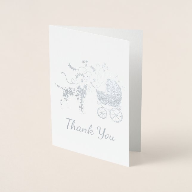 Dalmatian Dog Baby Shower Puppy Grey Foil Card (Front)