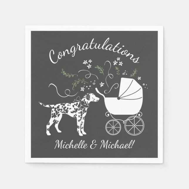 Dalmatian Dog Baby Shower Puppy Grey Napkins (Front)