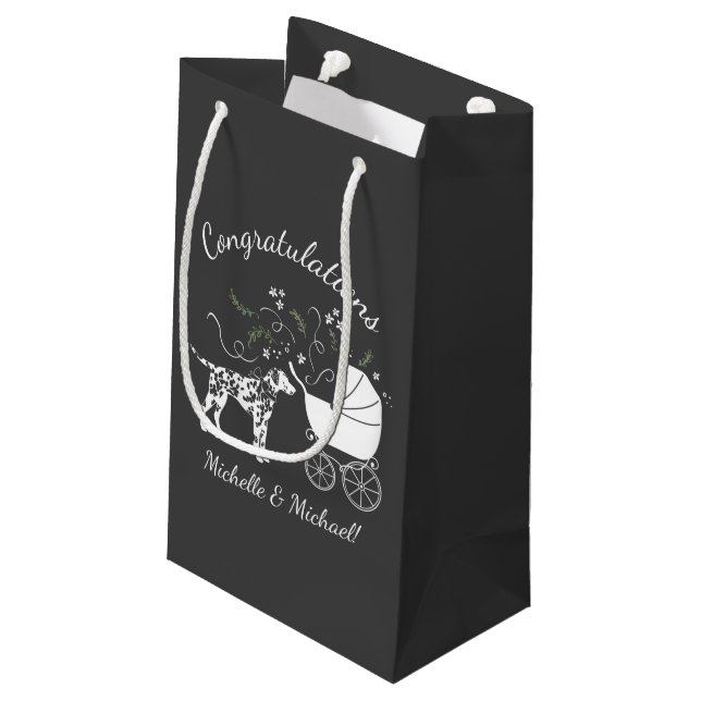 Dalmatian Dog Baby Shower Puppy Grey Small Gift Bag (Back Angled)