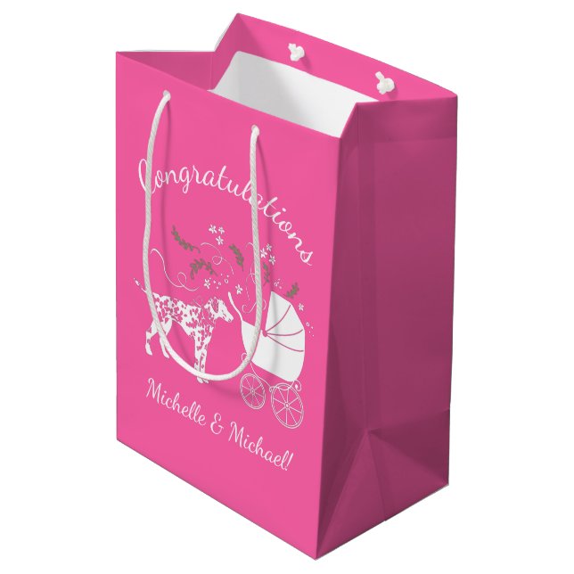 Dalmatian Dog Baby Shower Puppy Pink Girl Medium Gift Bag (Back Angled)