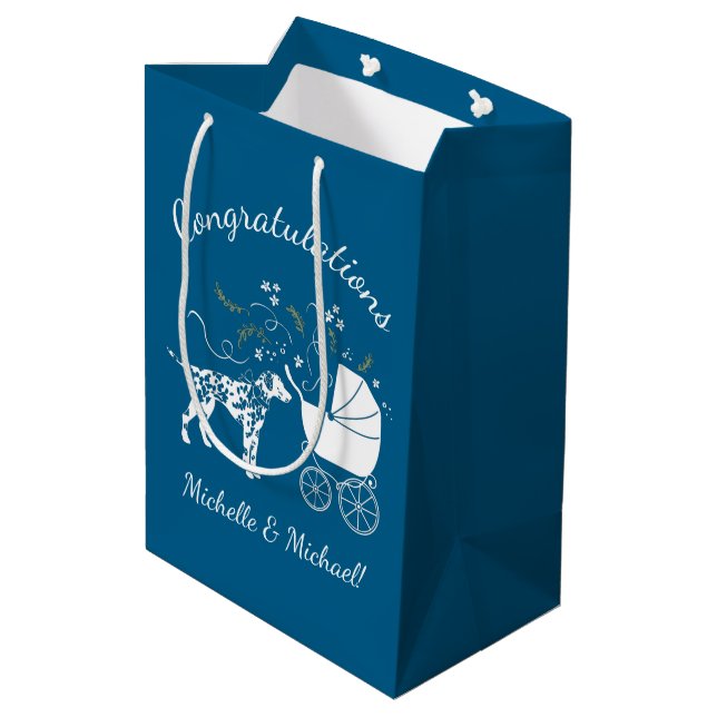 Dalmatian Dog Baby Shower Puppy Pink Girl Medium Gift Bag (Back Angled)