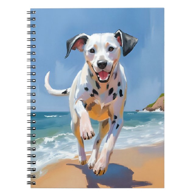 Dalmatian Dog Beach Watercolor Pet Painting Notebook (Front)