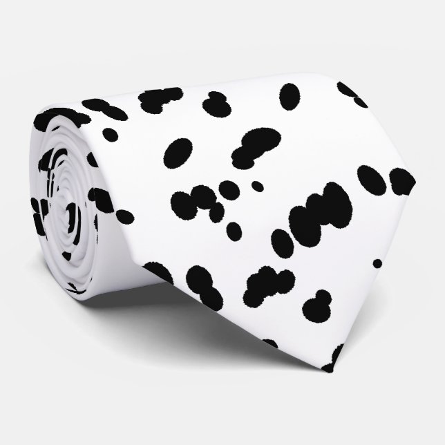 Dalmatian Dog Black and White Spots Pattern Neck Tie (Rolled)