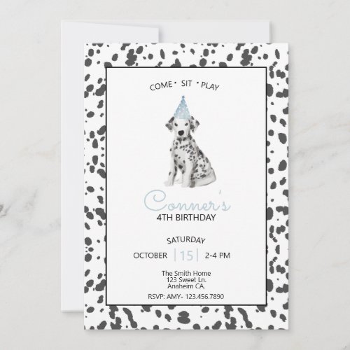 Dalmatian Dog Blue Come Sit Stay play Invitation