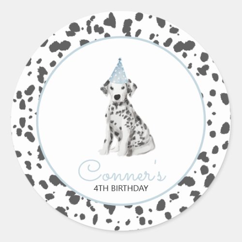 Dalmatian dog blue party favor classic round sticker