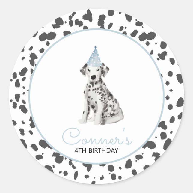 Dalmatian dog blue party favor classic round sticker (Front)