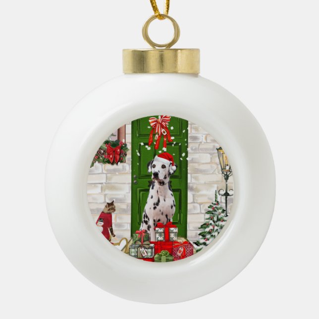 Dalmatian Dog Christmas   Ceramic Ball Christmas Ornament (Front)