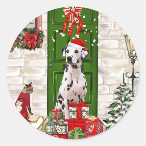 Dalmatian Dog Christmas Classic Round Sticker
