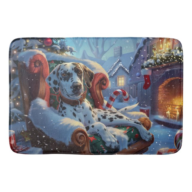 Dalmatian Dog Christmas Festive Bath Mat (Front)