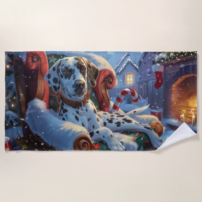 Dalmatian Dog Christmas Festive Beach Towel (Front)