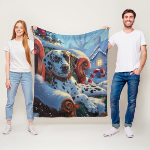 Dalmatian Dog Christmas Festive Fleece Blanket