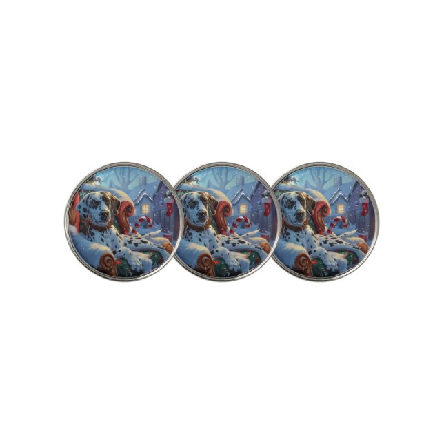 Dalmatian Dog Christmas Festive Golf Ball Marker (3 Up)