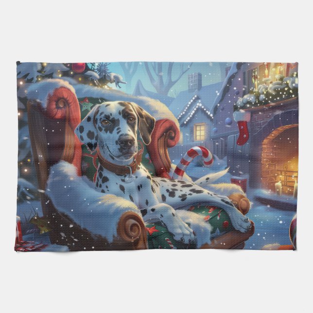 Dalmatian Dog Christmas Festive Kitchen Towel (Horizontal)