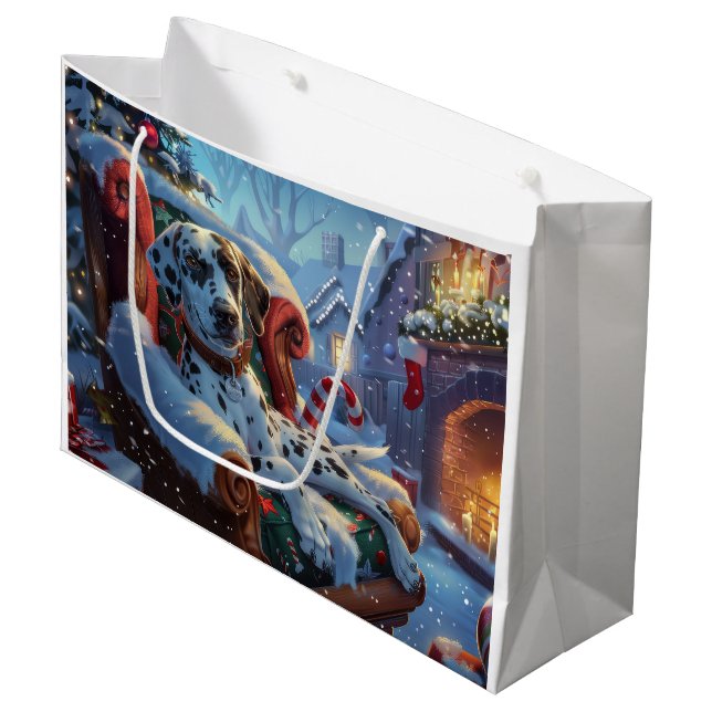 Dalmatian Dog Christmas Festive Large Gift Bag (Front Angled)