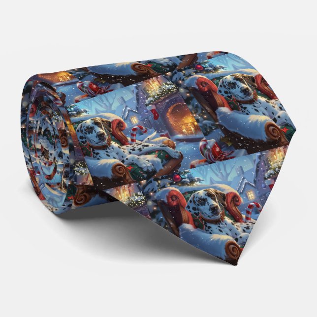 Dalmatian Dog Christmas Festive Neck Tie (Rolled)