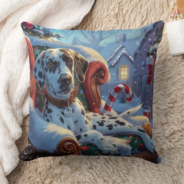Dalmatian Dog Christmas Festive Throw Pillow (Blanket)