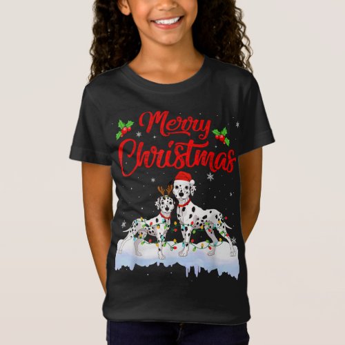 Dalmatian Dog Christmas Lights Funny Hat Santa Xma T_Shirt