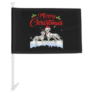 Dalmatian Dog Christmas Lights Santa Hat Xmas Dog Car Flag