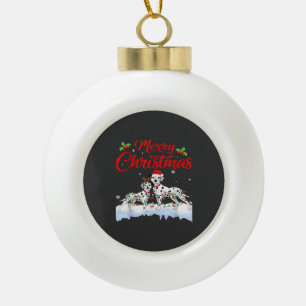 Dalmatian Dog Christmas Lights Santa Hat Xmas Dog Ceramic Ball Christmas Ornament