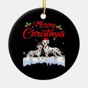 Dalmatian Dog Christmas Lights Santa Hat Xmas Dog Ceramic Ornament