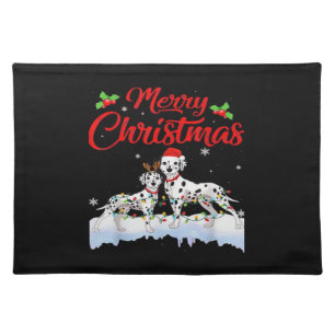 Dalmatian Dog Christmas Lights Santa Hat Xmas Dog Cloth Placemat