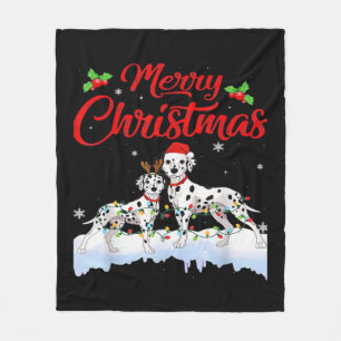 Dalmatian Dog Christmas Lights Santa Hat Xmas Dog  Fleece Blanket