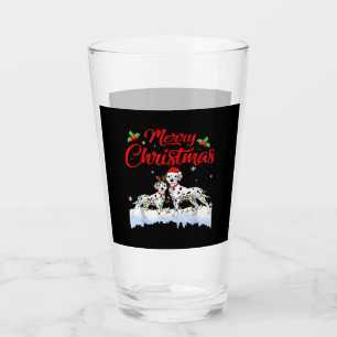 Dalmatian Dog Christmas Lights Santa Hat Xmas Dog Glass