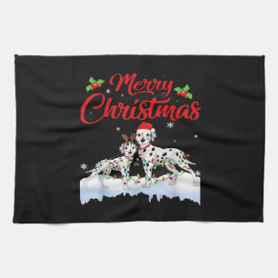 Dalmatian Dog Christmas Lights Santa Hat Xmas Dog  Kitchen Towel