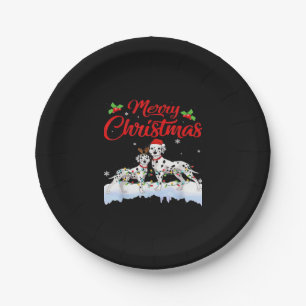 Dalmatian Dog Christmas Lights Santa Hat Xmas Dog Paper Plates
