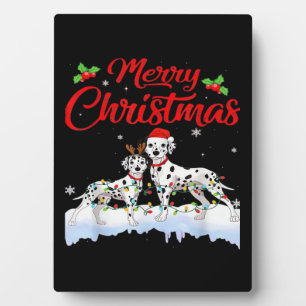 Dalmatian Dog Christmas Lights Santa Hat Xmas Dog Plaque