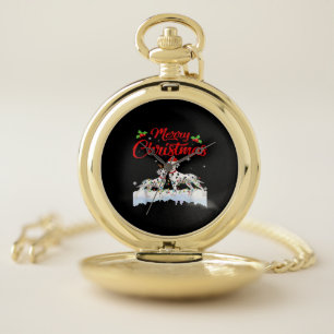 Dalmatian Dog Christmas Lights Santa Hat Xmas Dog Pocket Watch