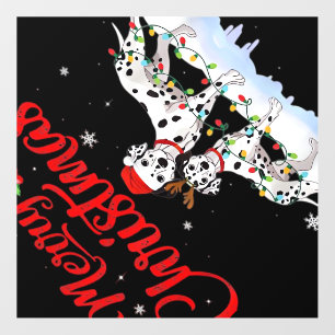 Dalmatian Dog Christmas Lights Santa Hat Xmas Dog Wall Decal