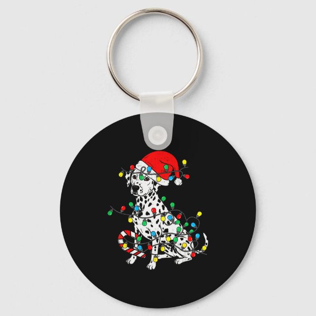 Dalmatian Dog Christmas Lights Santa Xmas Pet Dog  Keychain (Front)