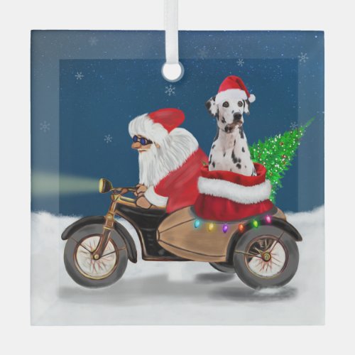 Dalmatian Dog Christmas Santa Claus Glass Ornament