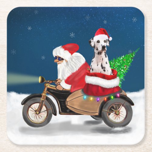 Dalmatian Dog Christmas Santa Claus  Square Paper Coaster