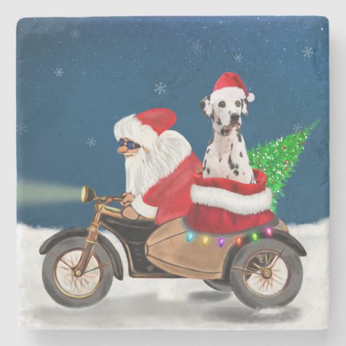 Dalmatian Dog Christmas Santa Claus Stone Coaster