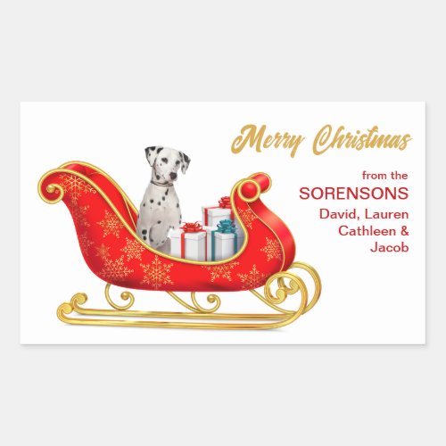 Dalmatian Dog Christmas Sleigh Rectangular Sticker