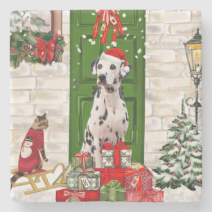 Dalmatian Dog Christmas Stone Coaster