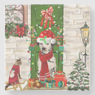 Dalmatian Dog Christmas Stone Coaster