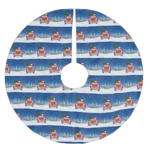 Dalmatian Dog Driving Car In Snow Christmas Brushed Polyester Tree Skirt
