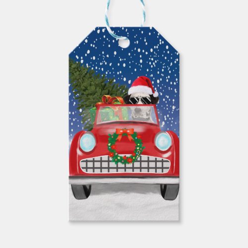 Dalmatian Dog Driving Car In Snow Christmas Gift Tags
