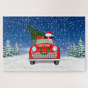 Dalmatian Dog Driving Car In Snow Christmas Jigsaw Puzzle