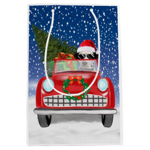 Dalmatian Dog Driving Car In Snow Christmas Medium Gift Bag