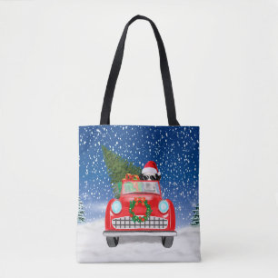 Dalmatian Dog Driving Car In Snow Christmas Tote Bag
