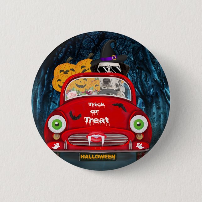 Dalmatian Dog Driving Car Scary Halloween  Button (Front)