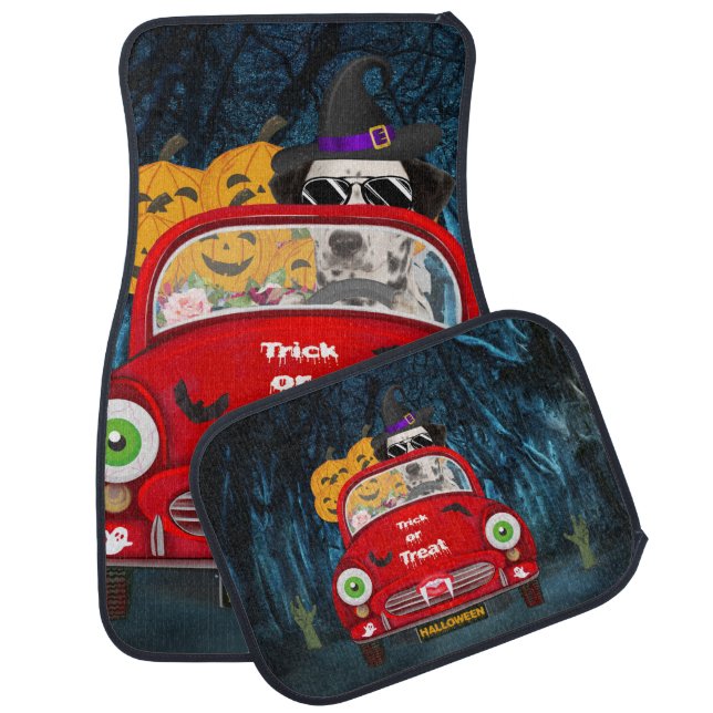 Dalmatian Dog Driving Car Scary Halloween  Car Floor Mat (Set)