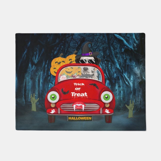 Dalmatian Dog Driving Car Scary Halloween  Doormat (Front)