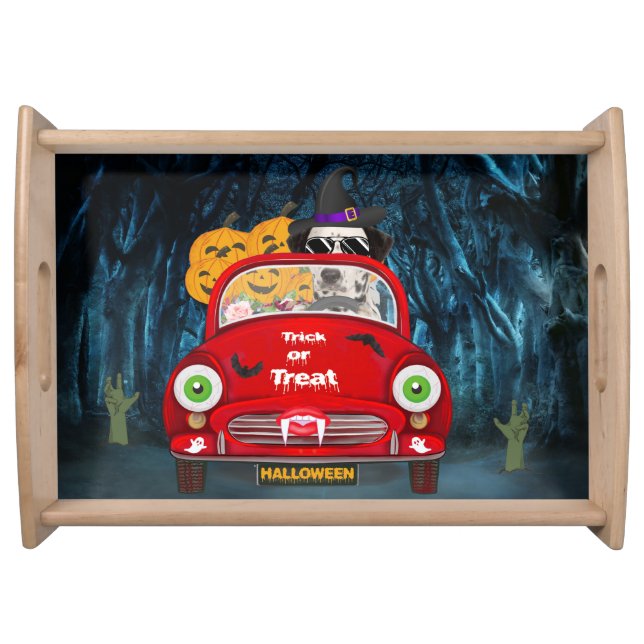 Dalmatian Dog Driving Car Scary Halloween Serving Tray (Front)